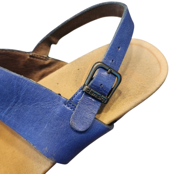 Dansko Women’s 36 Blue Leather Thea Strappy Heeled Clog Sandals - Picture 5 of 9